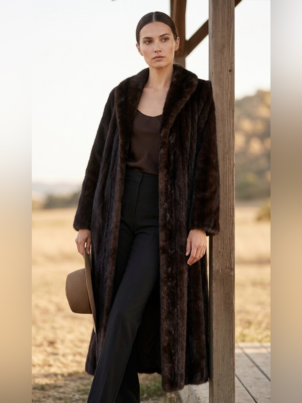 Diamond Supply Co. Long Black Diamond Mink Fur Coat